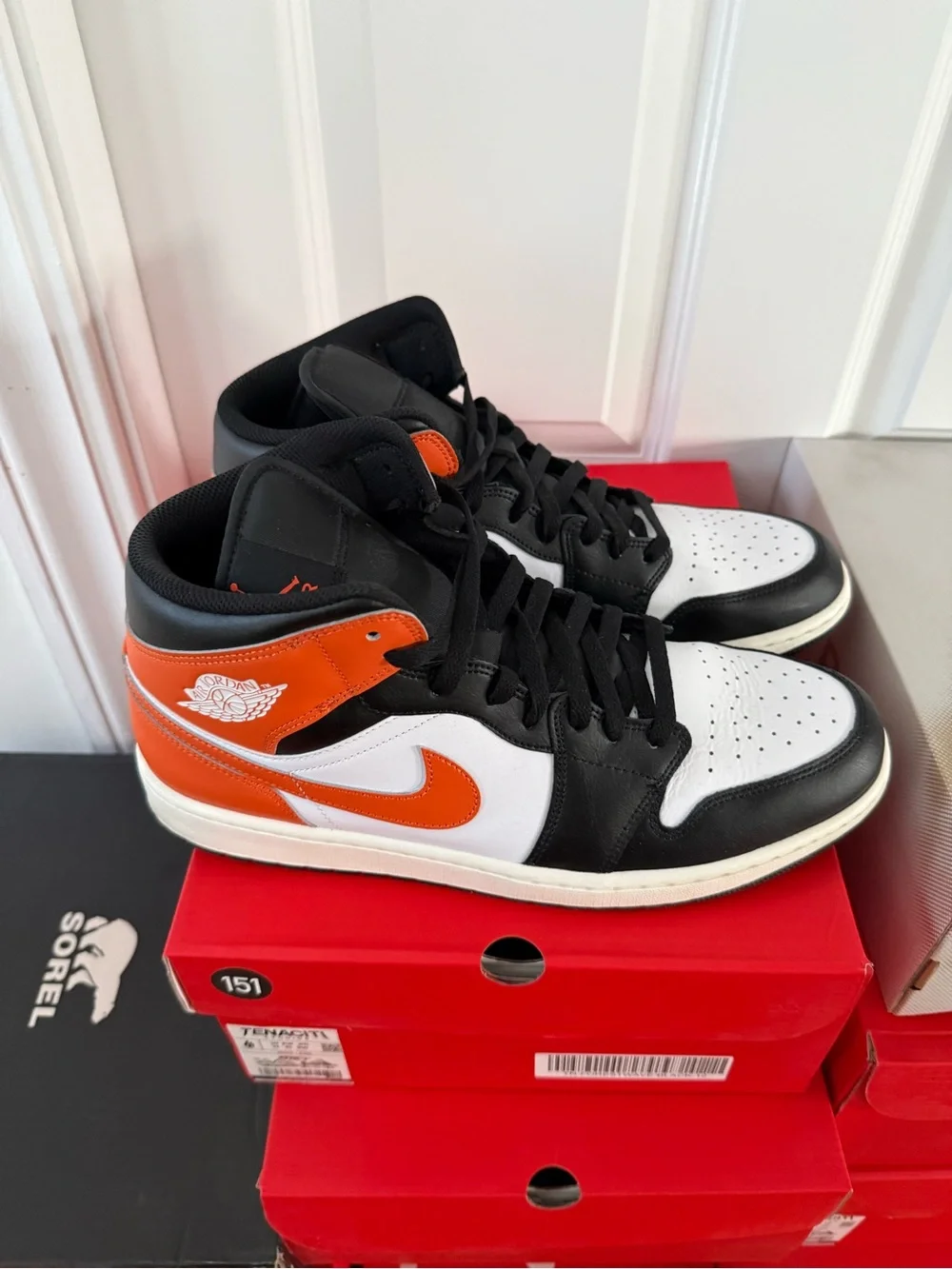Jordan 1 Mid Black/White/Orange Men's Sneakers